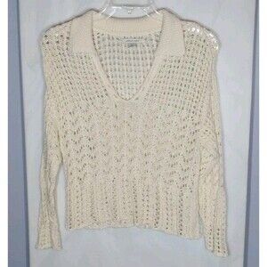 American Eagle Cream Collared Open-Knit Sweater XS